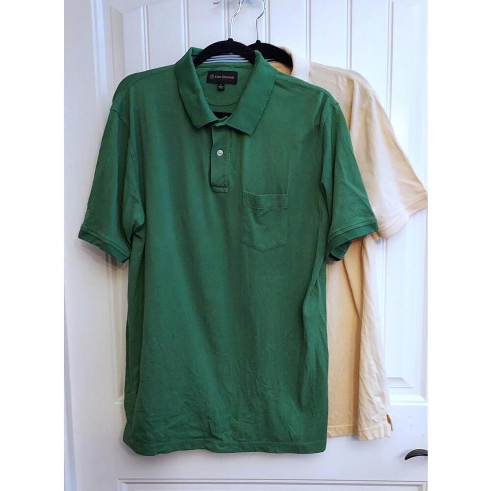 Allen‎ Edmonds Golf Mens LOT OF 2 green yellow 100% Pima Cotton Shirt Polo large